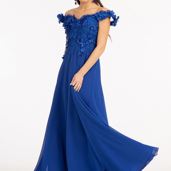 ROYAL Floral 3D Applique and Embroidery Embellished A-Line Chiffon Dress GL3018